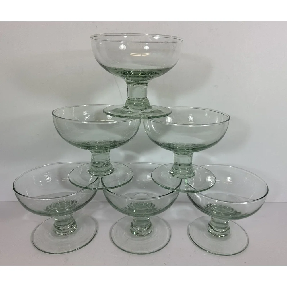 Green Glass Sherbet Dishes Bowls Footed Mexico 5